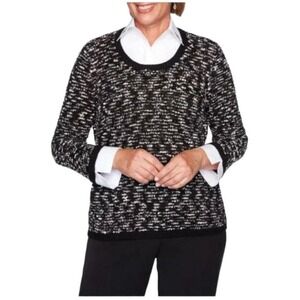 Alfred Dunner Black and White Open Collar ‎ Sweater Look Set Size Lp